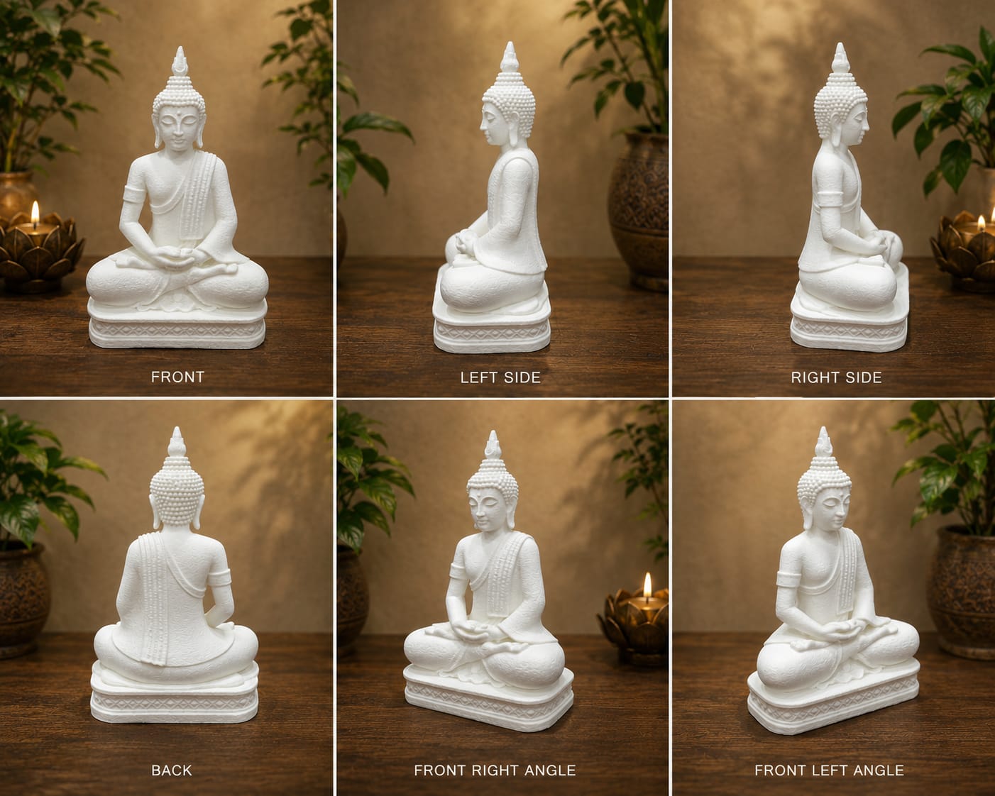 Maruthi 3D Studio Serene White Meditating Buddha Statue – Premium Spiritual Home & Office Décor Showpiece