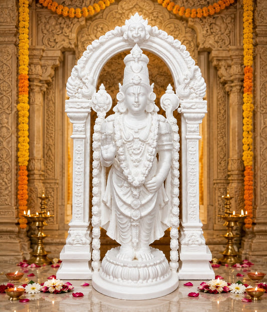 Maruthi 3D Studio Sri Venkateswara Divine Temple Arch Idol – Premium White Marble Finish