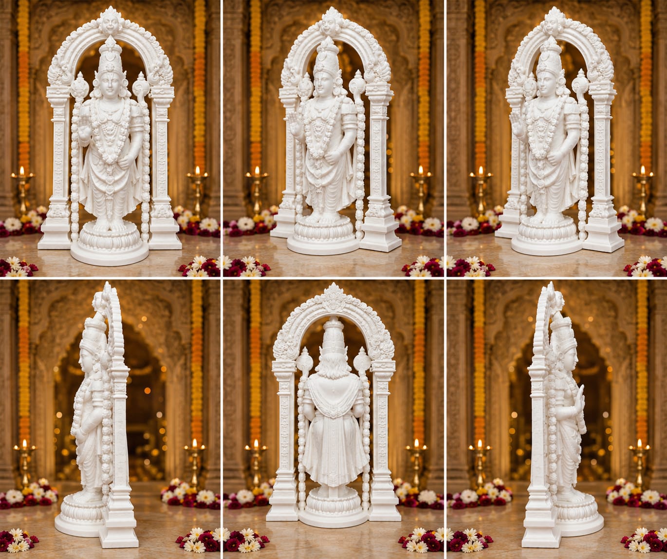 Maruthi 3D Studio Sri Venkateswara Divine Temple Arch Idol – Premium White Marble Finish