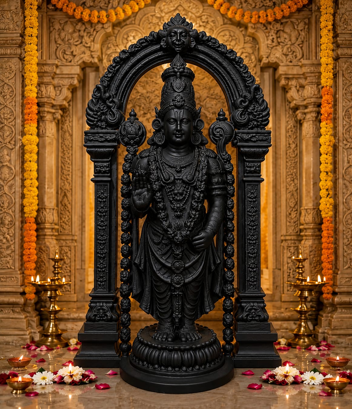 Sri Venkateswara Divine Temple Arch Idol – Premium White Marble Finish (BLACK)