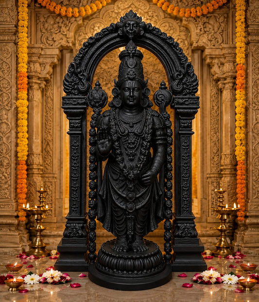 Sri Venkateswara Divine Temple Arch Idol – Premium White Marble Finish (BLACK)