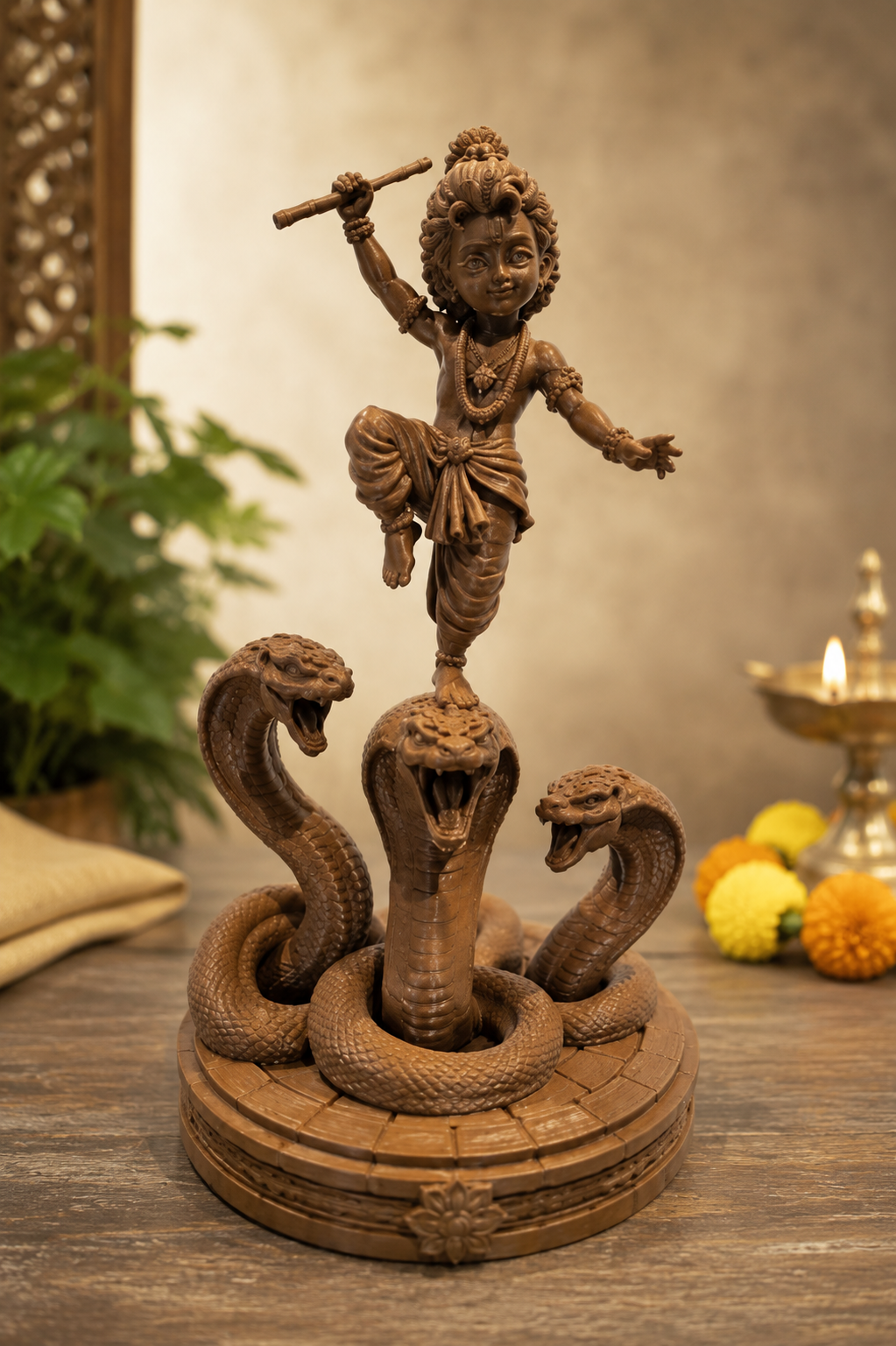Maruthi 3d Studio Vasuki Sri Krishna 3d Idol (Brown)